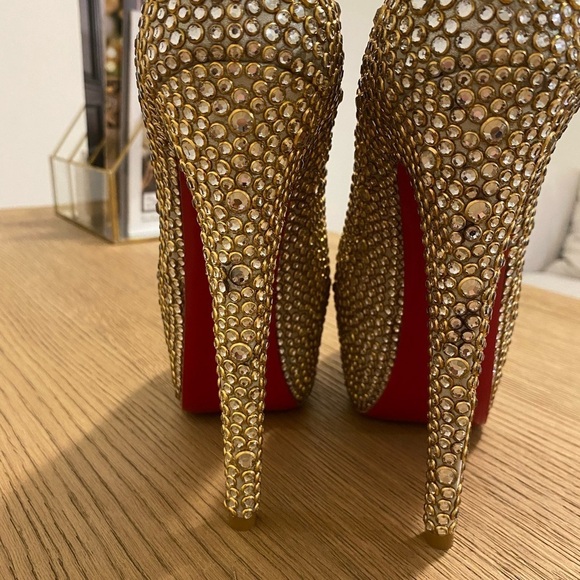 CHRISTIAN LOUBOUTIN Gold Crystal Daffodile straps 160 heels - Picture 14 of 16